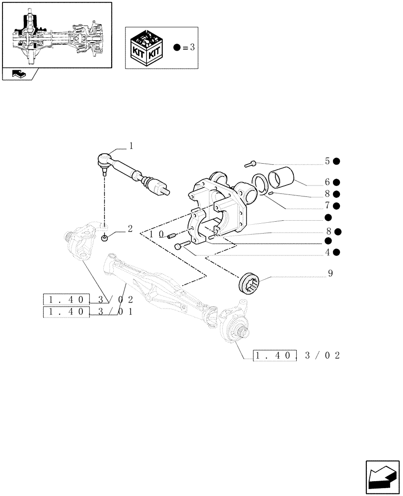 Схема запчастей Case IH FARMALL 95U - (1.40.3/05) - FRONT AXLE W/LIMITED SLIP DIFF - SUPPORT AND ROD (VAR.330323) (04) - FRONT AXLE & STEERING