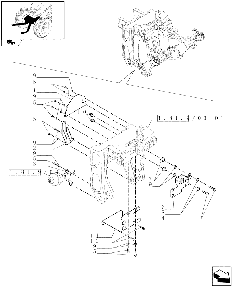 Схема запчастей Case IH PUMA 195 - (1.81.9/03[03]) - (VAR.090) FRONT HPL FOR MID MOUNT REMOTES LESS PTO, WITH AUX. COUPLERS - BRACKETS - C6726 (07) - HYDRAULIC SYSTEM