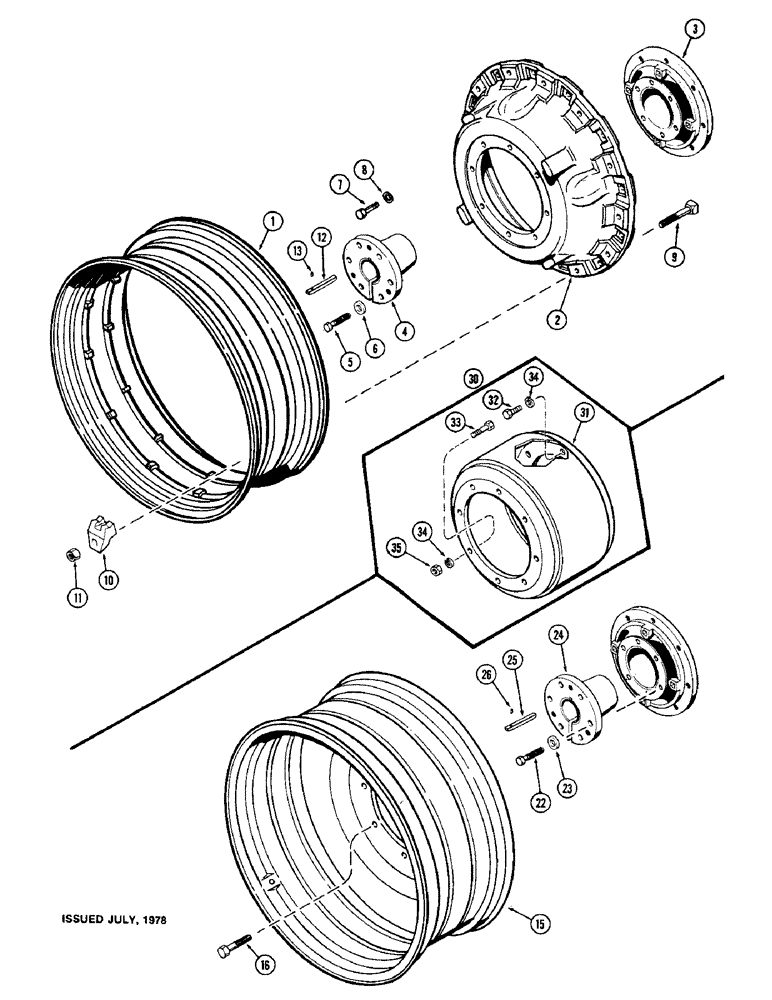 Схема запчастей Case IH 1570 - (140) - DUAL REAR WHEELS, CAST, WITH 38 INCH RIMS (06) - POWER TRAIN