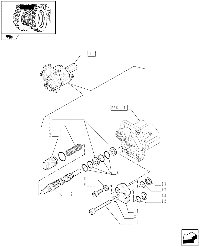 Схема запчастей Case IH FARMALL 95N - (1.82.4[06]) - LIFTER DISTRIBUTOR AND VALVES BREAKDOWN - D6635 (07) - HYDRAULIC SYSTEM