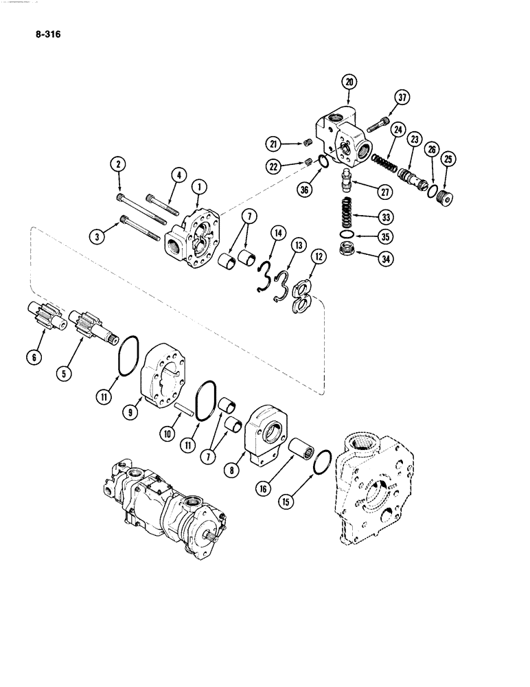 Схема запчастей Case IH 4494 - (8-316) - TRIPLE HYDRAULIC PUMP ASSEMBLY, GEAR PUMP SECTION (08) - HYDRAULICS