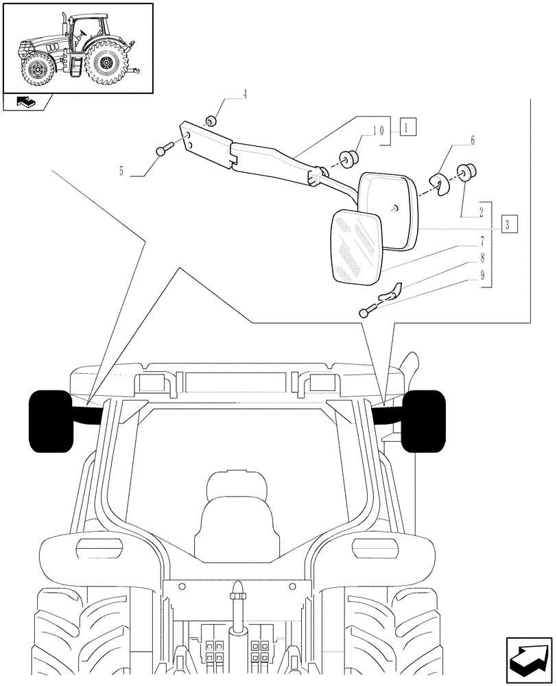 Схема запчастей Case IH PUMA 195 - (1.93.6/04) - (VAR.879) 2 X SHATTERPROOF TELESCOPIC EXTERNAL REAR VIEW MIRROR (10) - OPERATORS PLATFORM/CAB