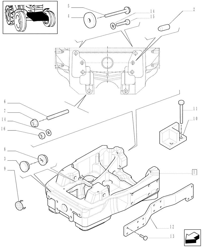 Схема запчастей Case IH MXM175 - (1.21.1) - SUPPORT FOR 2WD FRONT AXLE (03) - TRANSMISSION