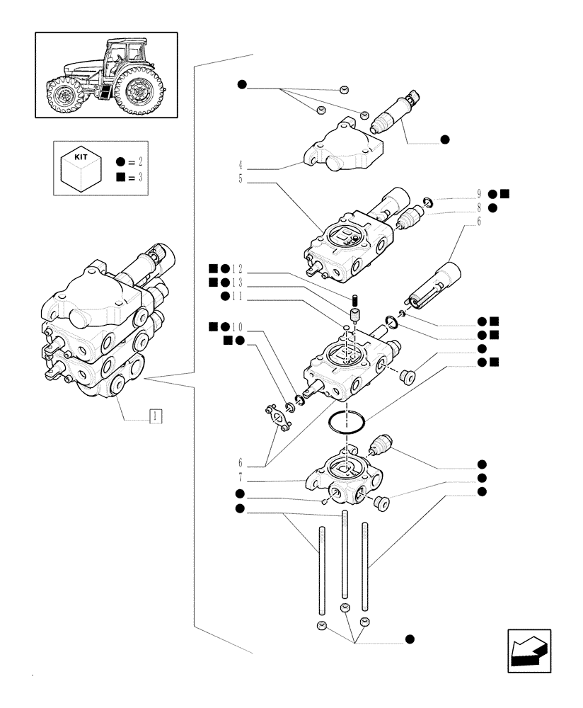 Схема запчастей Case IH MXM155 - (1.82.7/07A) - (VAR.444,714,714/1) 2 CONTROL VALVES WITH MECHANICAL JOYSTICK FOR FRONT LIFT - PARTS COMPONENTS (07) - HYDRAULIC SYSTEM