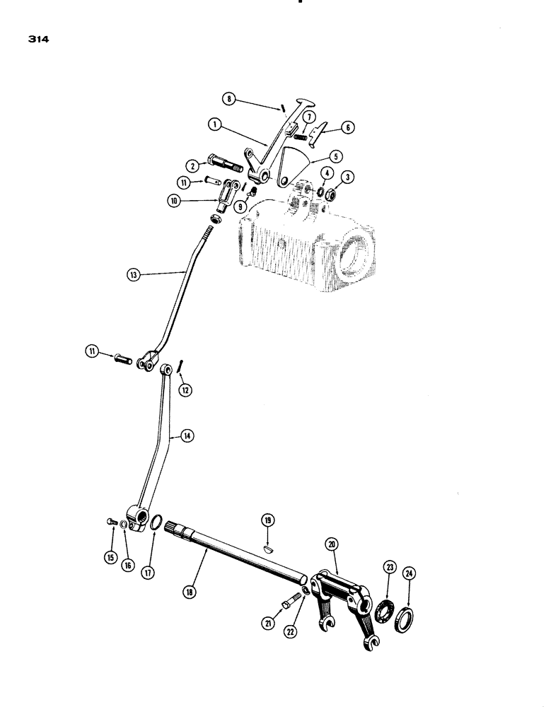 Схема запчастей Case IH 730 SERIES - (314) - P.T.O CONTROL LINKAGE (06) - POWER TRAIN