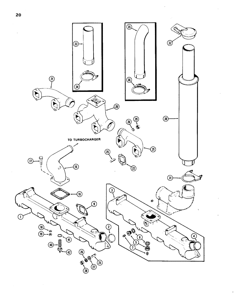 Схема запчастей Case IH 1270 - (020) - MANIFOLDS AND MUFFLER, 451 BDT, DIESEL ENGINE (02) - ENGINE