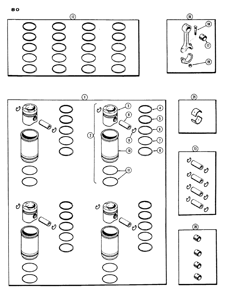 Схема запчастей Case IH 530 - (080) - PISTON ASSEMBLY AND CONNECTING RODS, 430-530, 188, DIESEL ENGINE, FIRST USED ENGINE S/N 2656844 (02) - ENGINE