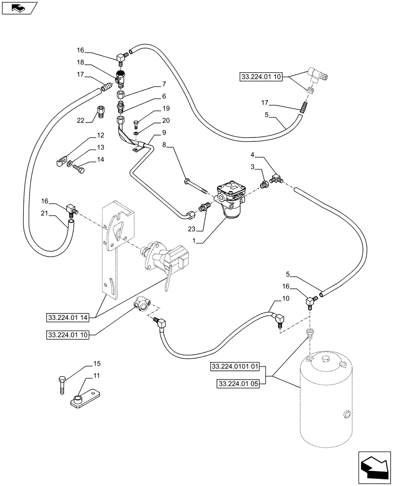 Схема запчастей Case IH PUMA 170 - (33.224.01[07]) - PNEUMATIC TRAILER BRAKE - PIPES (VAR.729385-743170 / 743623; VAR.743171-728385 / 743624; VAR.743169-720178 / 743625) (33) - BRAKES & CONTROLS