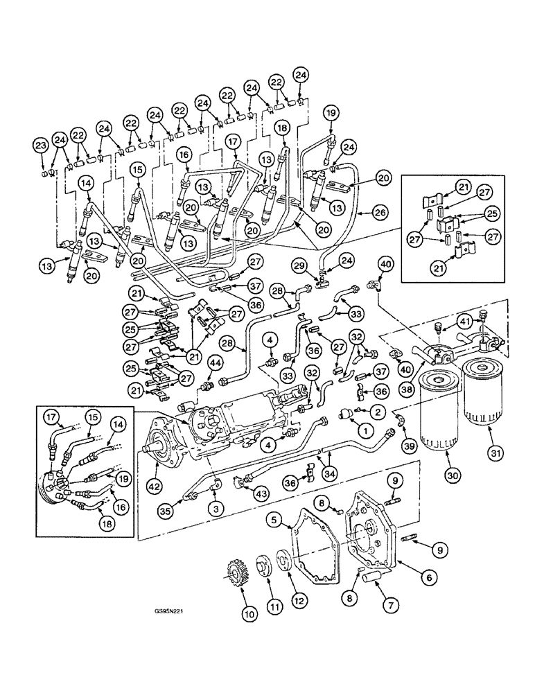 Схема запчастей Case IH DT-436 - (9D-060) - FUEL INJECTION PUMP AND CONNECTIONS, 1440, 1460, AND 1480 COMBINES 