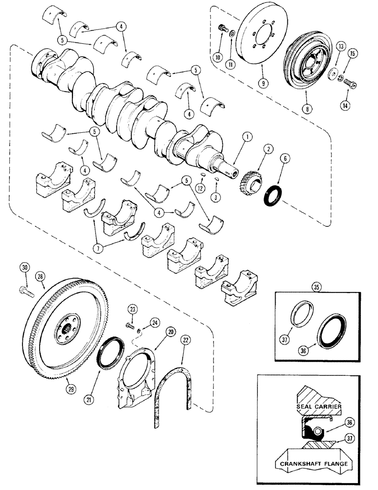 Схема запчастей Case IH 1570 - (030) - CRANKSHAFT AND FLYWHEEL, 504BDT DIESEL ENGINE (02) - ENGINE