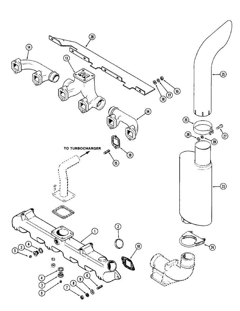 Схема запчастей Case IH 1370 - (022) - MANIFOLDS AND MUFFLER, (504BDT) DIESEL ENGINE (02) - ENGINE