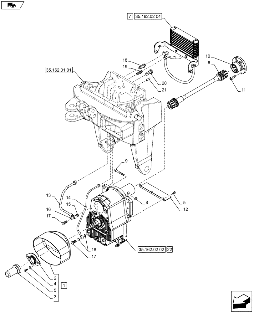 Схема запчастей Case IH PUMA 215 - (35.162.02[01]) - FRONT HPL WITH PTO - OIL COOLER AND SHAFT PTO (VAR.743482-743484-743486 / 743666) (35) - HYDRAULIC SYSTEMS