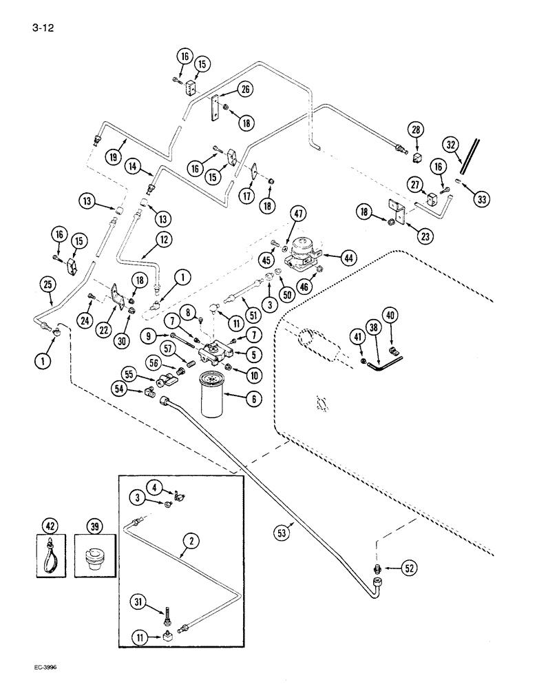 Схема запчастей Case IH 1680 - (3-012) - FUEL LINE SYSTEM, P.I.N. JJC0115001 AND AFTER (02) - FUEL SYSTEM