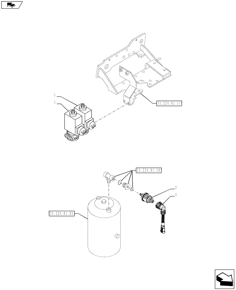 Схема запчастей Case IH PUMA 230 - (33.224.01[15]) - PNEUMATIC TRAILER BRAKE - SENSOR AND CONTROL VALVES (VAR.729385-743170 / 743623; VAR.743171-728385 / 743624; VAR.743169-720178 / 743625) (33) - BRAKES & CONTROLS