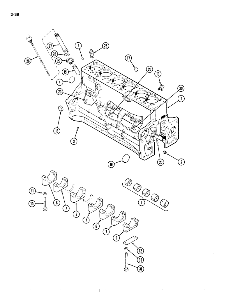 Схема запчастей Case IH 4490 - (2-038) - CYLINDER BLOCK, 504BDT DIESEL ENGINE (02) - ENGINE