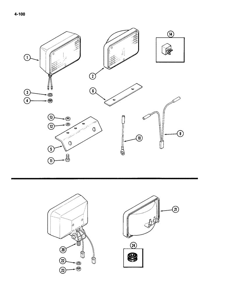 Схема запчастей Case IH 2094 - (4-100) - FLOOD LAMP ATTACHMENTS, LOWER FRONT (04) - ELECTRICAL SYSTEMS