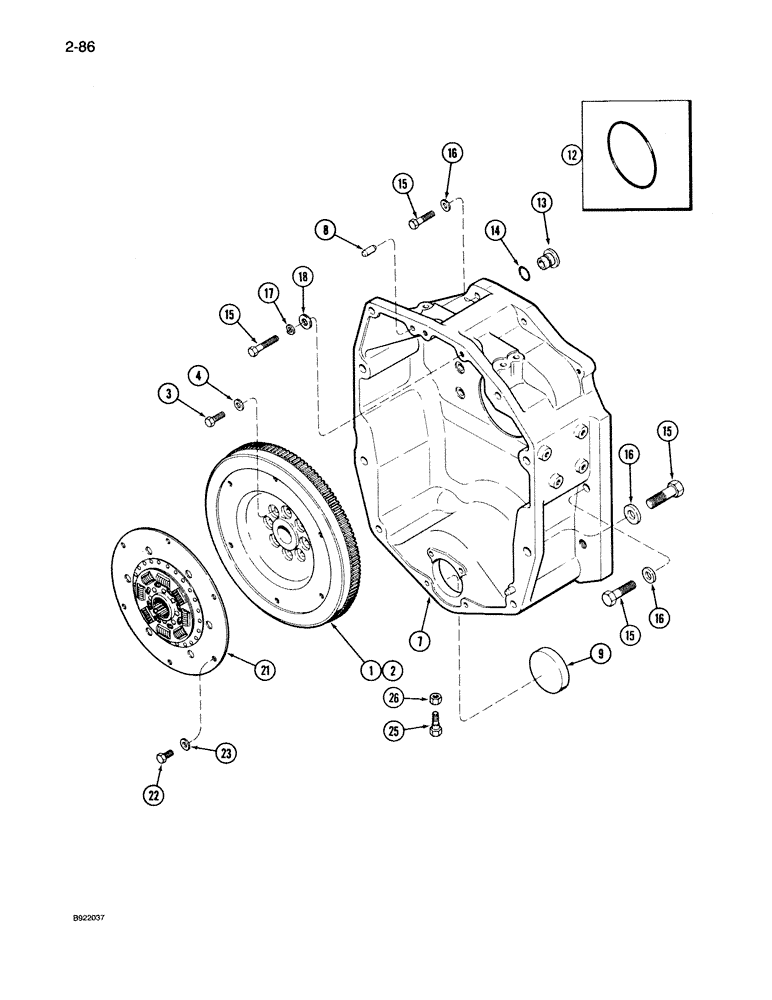 Схема запчастей Case IH 7150 - (2-086) - FLYWHEEL AND HOUSING, 6T-830 ENGINE, 6TA-830 ENGINE (02) - ENGINE