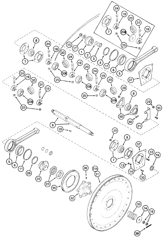 Схема запчастей Case IH 2344 - (09B-15) - DRIVE - SHAKER SHAFT AND AUGER (14) - ROTOR, CONCANVES & SIEVE