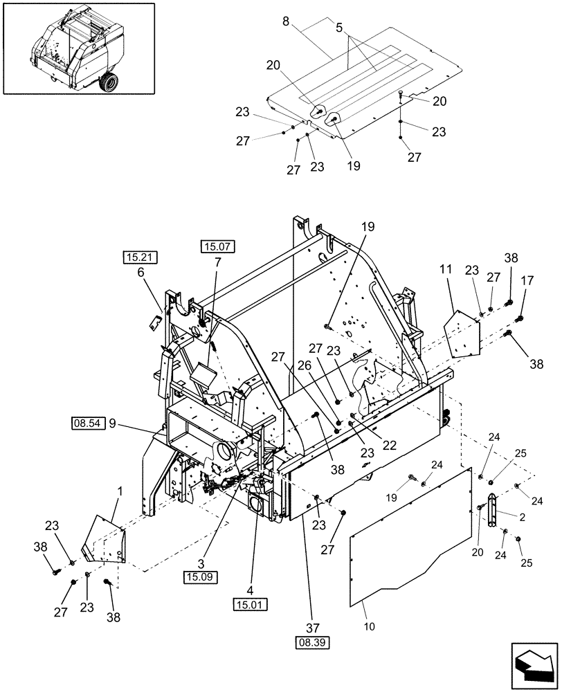 Схема запчастей Case IH RBX453 - (15.03) - ELECTRIC TWINE WRAP, SHIELDS (15) - KNOTTER /WRAPPER