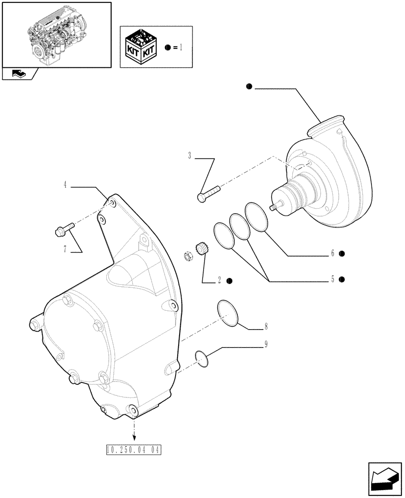 Схема запчастей Case IH F3CE0684F E001 - (10.250.04[01]) - TURBOCOMPOUND - HYDRAULIC COUPLING AND POWER TURBINE (504292934 - 504227236) (01) - ENGINE