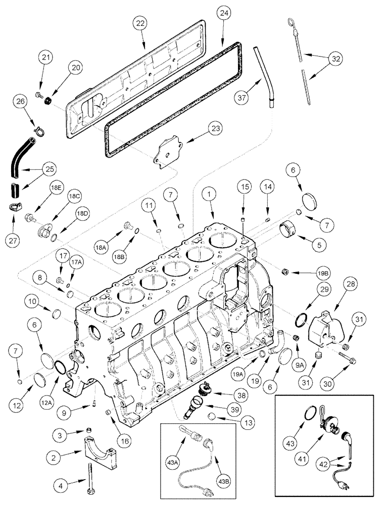 Схема запчастей Case IH 3150 - (03-017) - CYLINDER BLOCK (01) - ENGINE