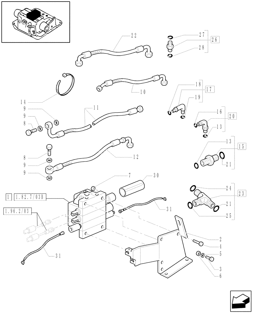 Схема запчастей Case IH MXU115 - (1.82.7/03[01A]) - (VAR.633) 3 CONTROL VALVES WITH MECHANICAL JOYSTICK FOR LOADER (NA) - CONTROL VALVE AND PIPES - D5363 (07) - HYDRAULIC SYSTEM