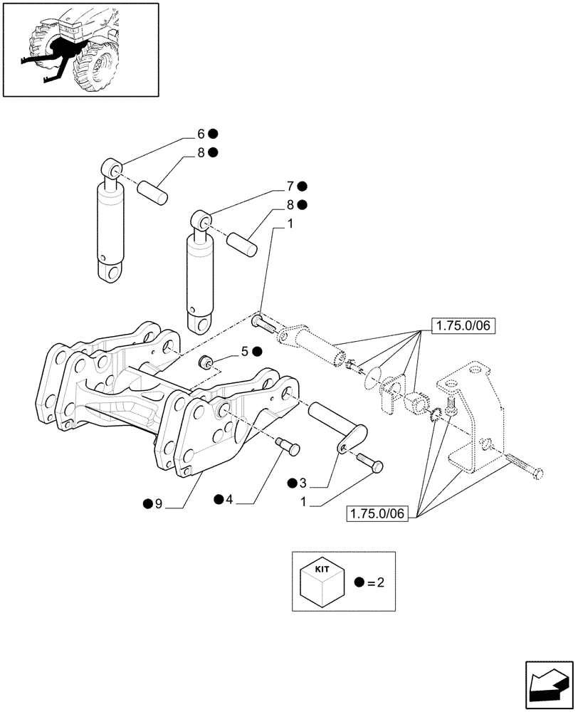 Схема запчастей Case IH MAXXUM 130 - (1.81.9/04[01]) - INTEGRATED FRONT HPL - CYLINDERS AND SUPPORT - C6519 (VAR.330831-331831-332831-333831) (07) - HYDRAULIC SYSTEM