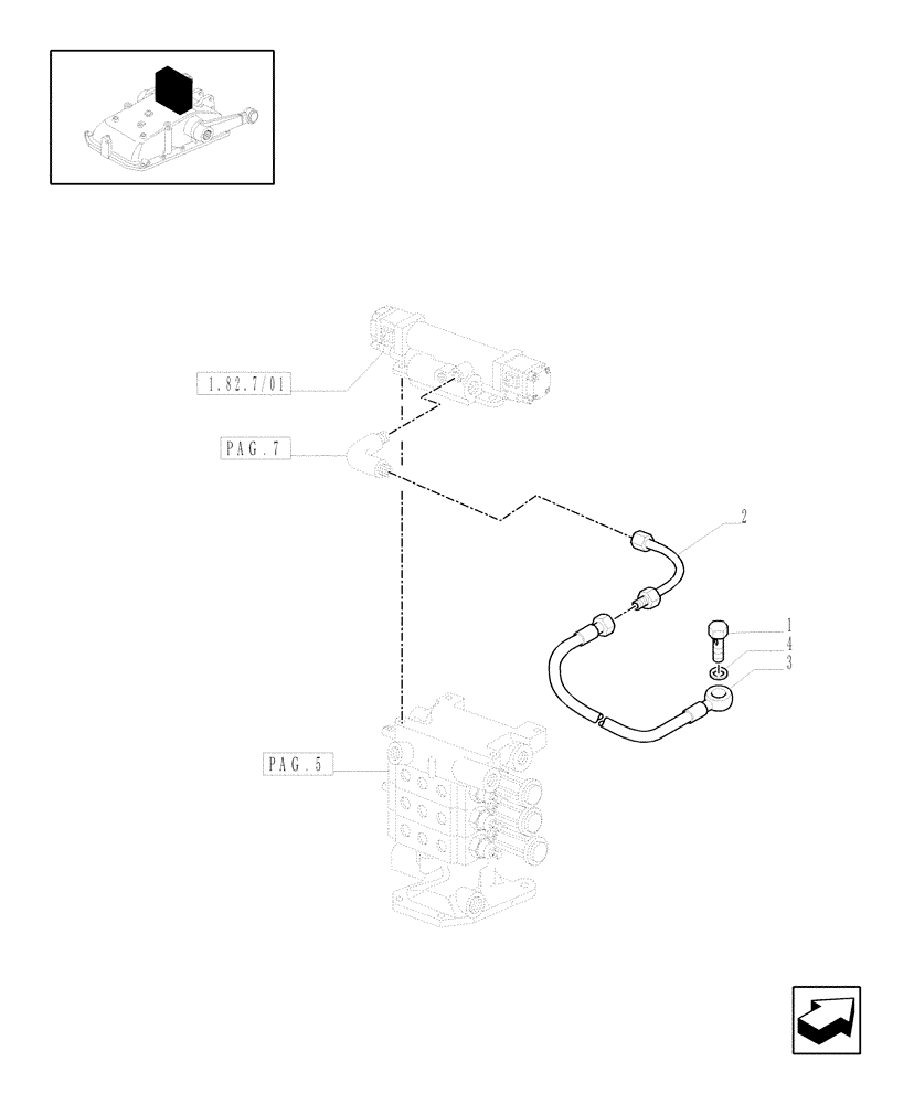 Схема запчастей Case IH JX1095C - (1.82.7/10[08]) - (VAR.164) 4 REAR REMOTE VALVES FOR EDC - PIPE - D5484 (07) - HYDRAULIC SYSTEM