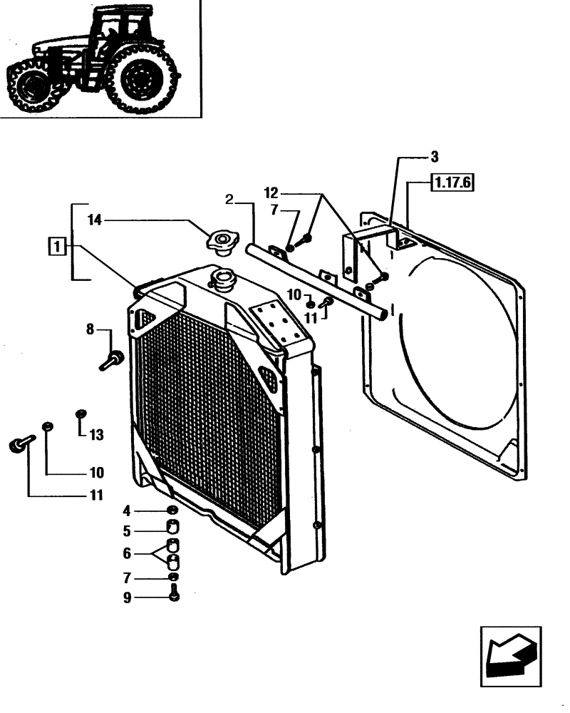 Схема запчастей Case IH JX95 - (1.17.0[02]) - RADIATOR - CAP, BRACKET AND SUPPORT (02) - ENGINE EQUIPMENT