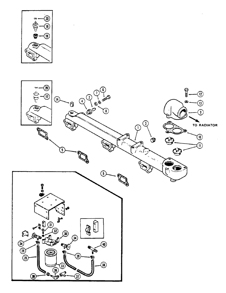 Схема запчастей Case IH 2670 - (008) - WATER MANIFOLD AND THERMOSTAT, 504BDT INTERCOOLED DIESEL ENGINE (02) - ENGINE