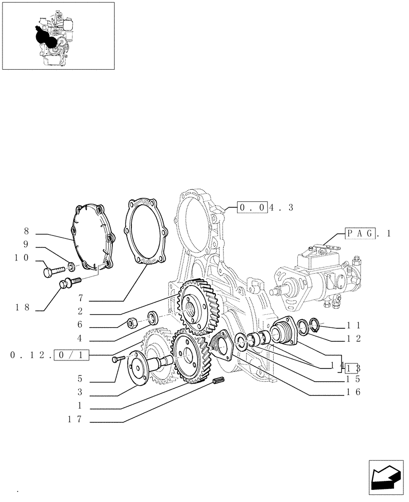 Схема запчастей Case IH JX95 - (0.14.0/06[02]) - FUEL INJECTION PUMP DRIVE GEARS (AFTER S/N 13287) (01) - ENGINE