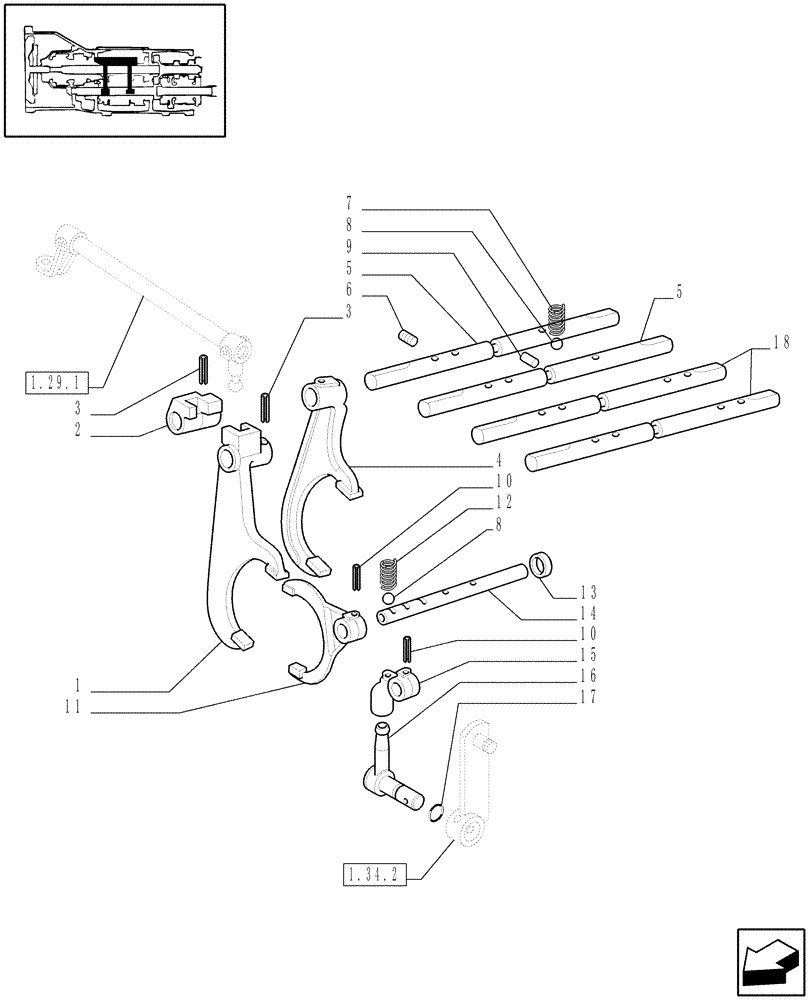 Схема запчастей Case IH JX85 - (1.29.0) - INNER CONTROLS - ROD AND FORK (03) - TRANSMISSION