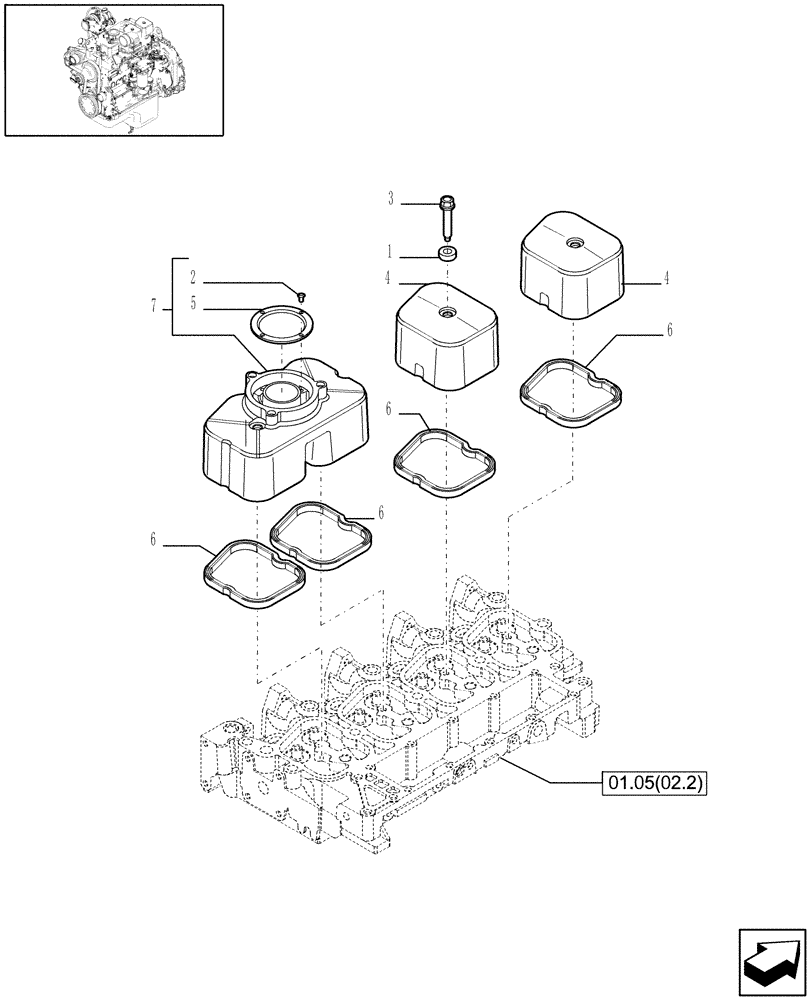 Схема запчастей Case IH WDX1202 - (01.05[02.3]) - CYLINDER HEAD COVERS (01) - ENGINE