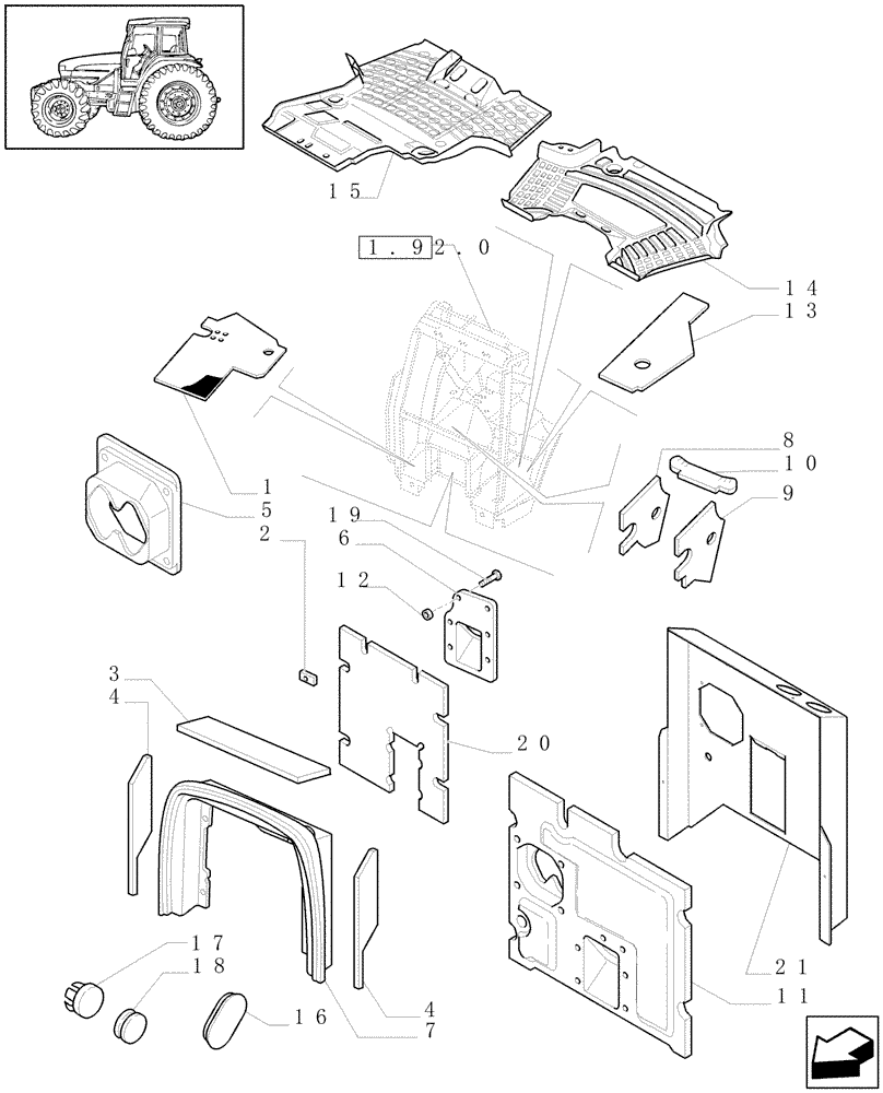 Схема запчастей Case IH JX1090U - (1.93.1) - CAB - FLOOR AND SOUNDPROOFING (10) - OPERATORS PLATFORM/CAB