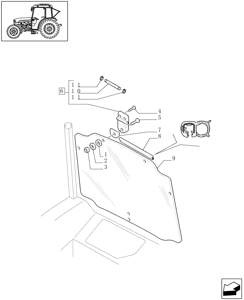 Схема запчастей Case IH JX1060C - (1.92.92[06]) - CAB REAR WINDOW (10) - OPERATORS PLATFORM/CAB