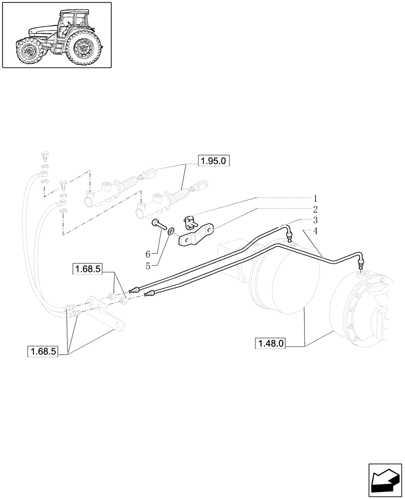 Схема запчастей Case IH JX1090U - (1.68.5/09) - (VAR.729) SYNCHRO MESH GEARED POWER TAKE -OFF 540 - 750 - 1000 RPM - BRAKES PIPES (05) - REAR AXLE