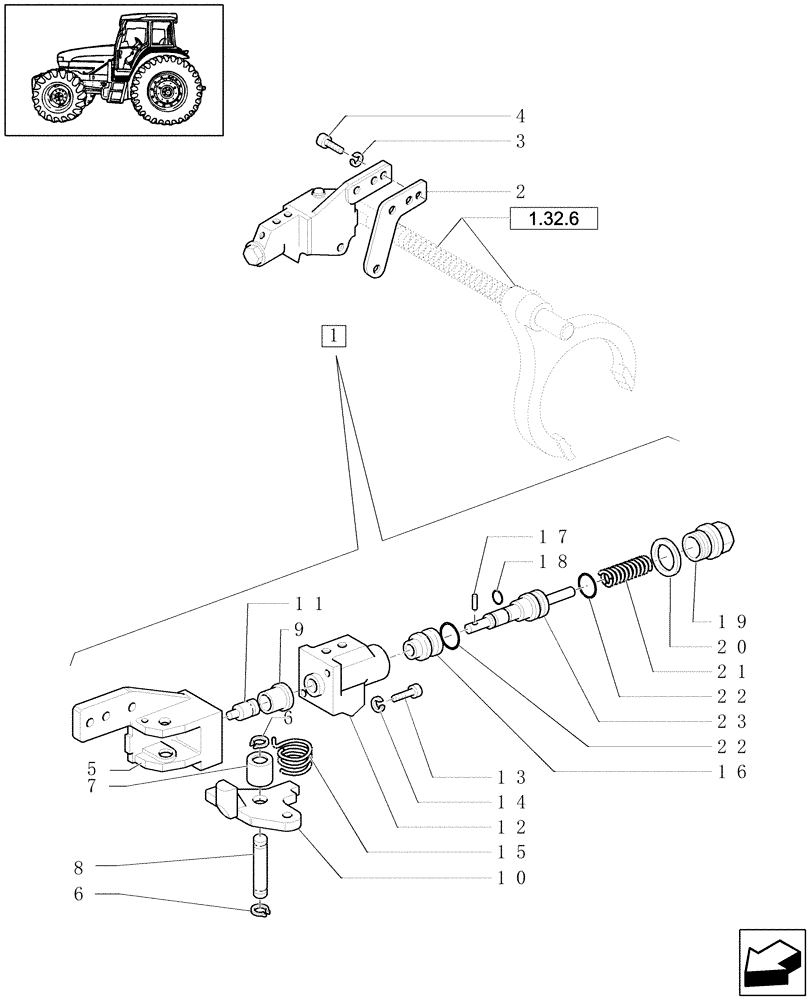 Схема запчастей Case IH JX1090U - (1.95.6[02]) - DIFFENTIAL LOCK CONTROL - CONTROL VALVE (10) - OPERATORS PLATFORM/CAB