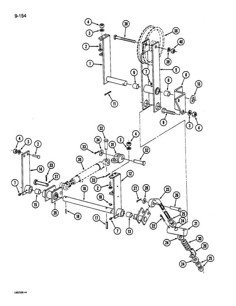 Схема запчастей Case IH 1822 - (9-154) - REAR FAN PULLEY LINKAGE, 1822 COTTON PICKER PRIOR TO P.I.N. 1501, 1844 COTTON PICKER PRR TO PIN 1001 (15) - HANDLING SYSTEM