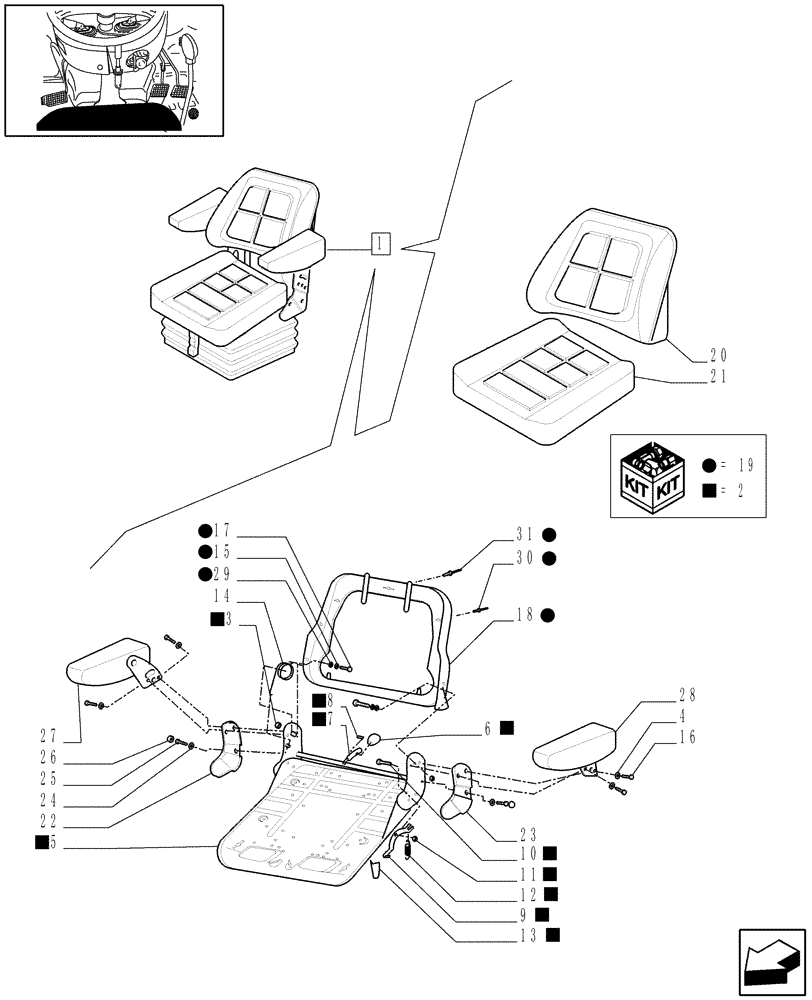 Схема запчастей Case IH JX70 - (1.92.85/02B[01]) - DELUXE SEAT WITH ARM REST - BREAKDOWN - D5662 (10) - OPERATORS PLATFORM/CAB