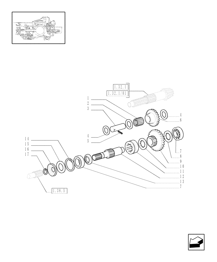 Схема запчастей Case IH JX95 - (1.33.1) - TRANSMISSION GEARINGS (04) - FRONT AXLE & STEERING