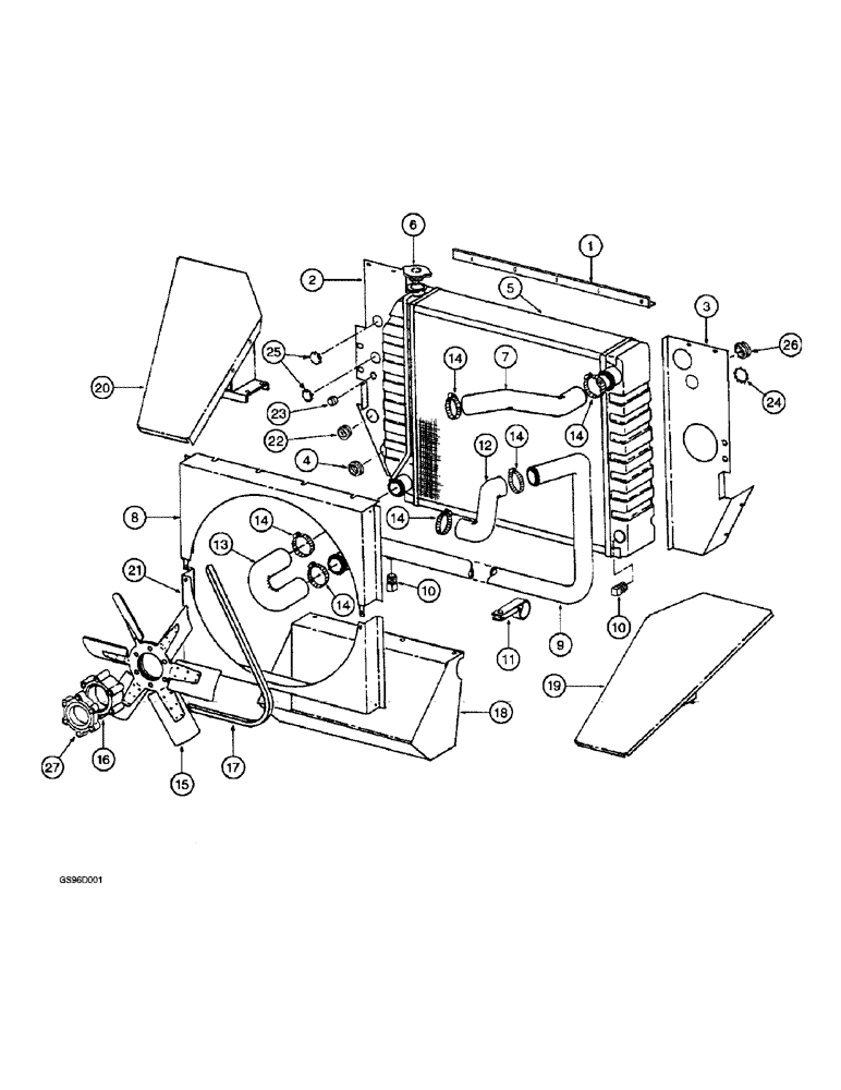 Схема запчастей Case IH 1400 - (2-02) - RADIATOR AND FAN SHROUD (01) - ENGINE