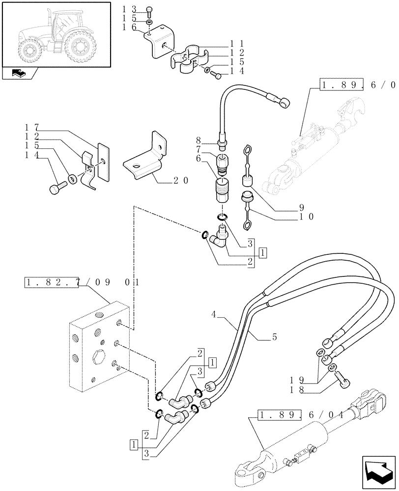 Схема запчастей Case IH PUMA 180 - (1.82.7/09[02]) - (VAR.484) RIGHT LIFT ROD AND TOP LINK HYDRAULIC ADJUST W/ELECTRONIC CONTROL - PIPES (07) - HYDRAULIC SYSTEM