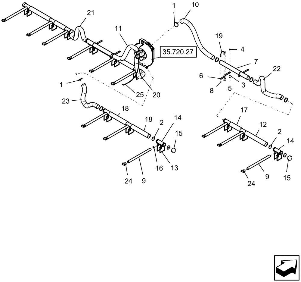 Схема запчастей Case IH 1210 - (39.110.08) - VACUUM AIR SYSTEM - 12 ROW WIDE MOUNTED STACKER (39) - FRAMES AND BALLASTING