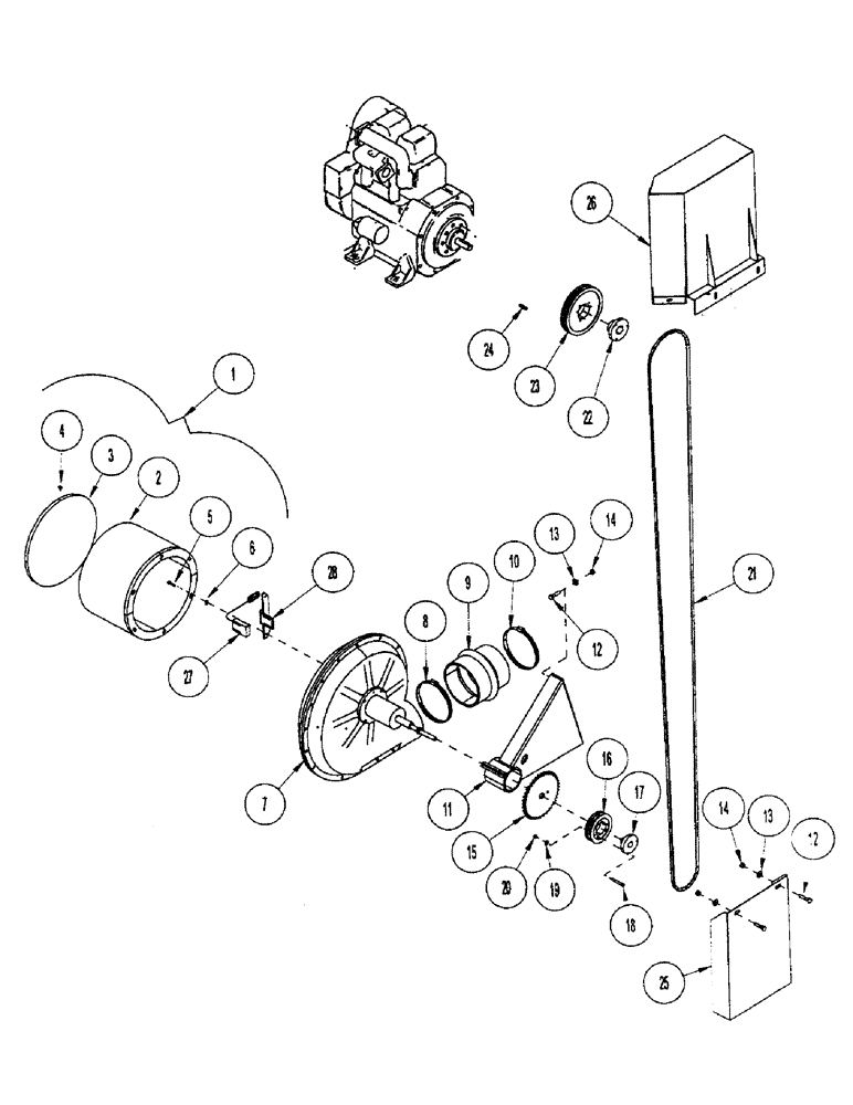 Схема запчастей Case IH 2300 - (E36) - BLOWER AND MOUNTING, BELT DRIVE: ENGINE TO BLOWER 