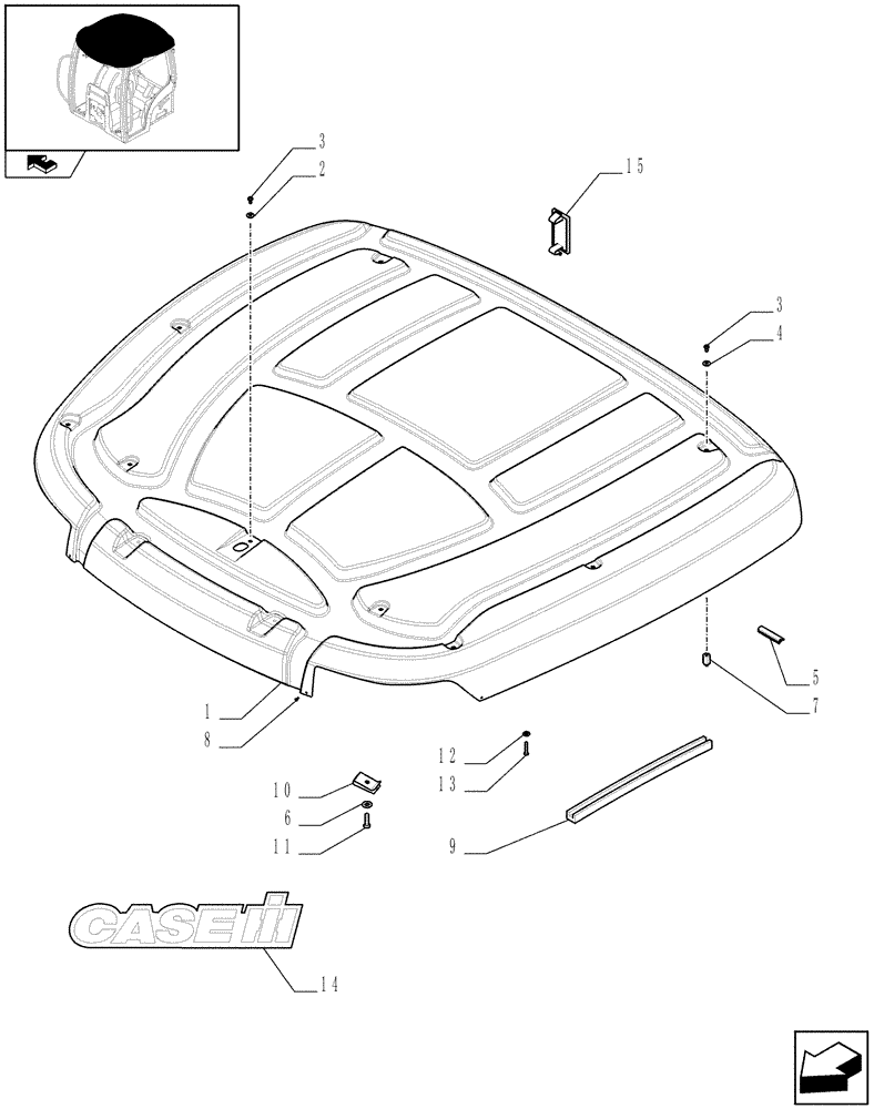 Схема запчастей Case IH PUMA 155 - (1.94.0/04[01]) - NAR ROOF WITH HIGH PROFILE LESS HIGH VISIBILITY PANEL - ROOF (VAR.331520) (10) - OPERATORS PLATFORM/CAB