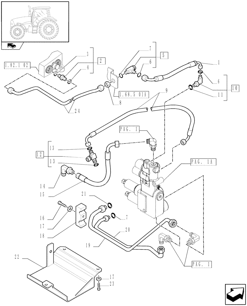 Схема запчастей Case IH PUMA 125 - (1.21.2[02A]) - SUSPENDED FRONT AXLE W/MULTI-PLATE DIFF. LOCK - PIPES - D5833 (VAR.330414-330427-330429-330430) (04) - FRONT AXLE & STEERING