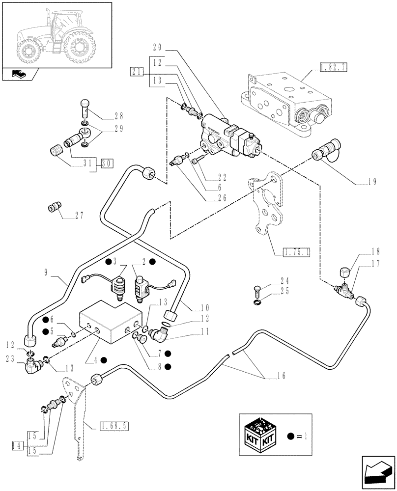 Схема запчастей Case IH PUMA 115 - (1.82.715[01]) - TRAILER BRAKE VALVE (ITALY) AND ASSOCIATED PARTS - C5833 (VAR.331723) (07) - HYDRAULIC SYSTEM