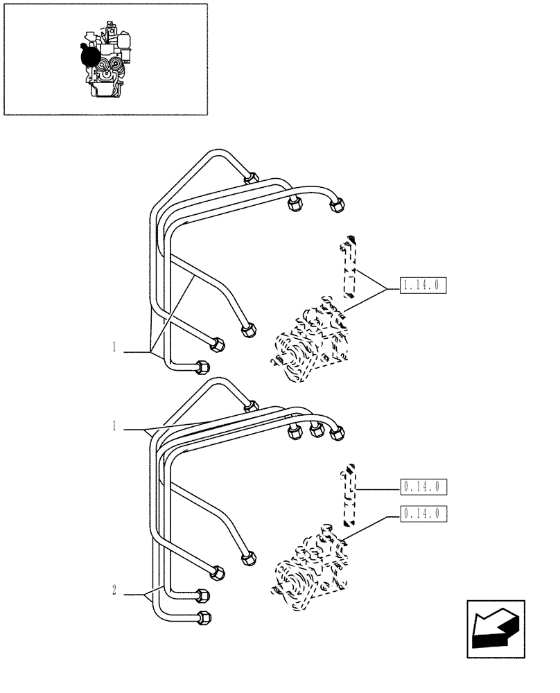 Схема запчастей Case IH JX95 - (0.14.9/01) - VAR - 747, 391102 - TTF ENGINE TIER 2 - LINES FOR UNJECTION SYSTEM (01) - ENGINE