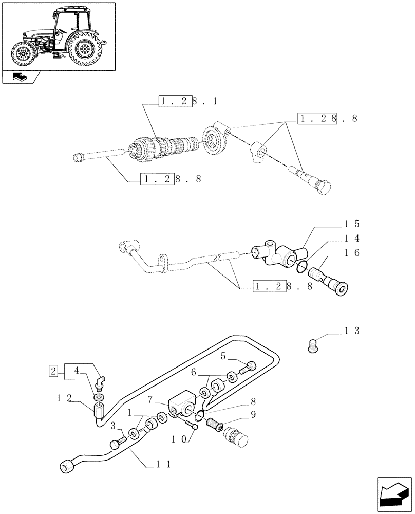 Схема запчастей Case IH FARMALL 75C - (1.28.8/02) - REAR MECH. DIFF. LOCK WITH EL.- HYDR. ENGAGEMENT FOR POWER SHUTTLE - UNIONS AND PIPES (VAR.332381-335381-331382-333382-334382-335382) (03) - TRANSMISSION