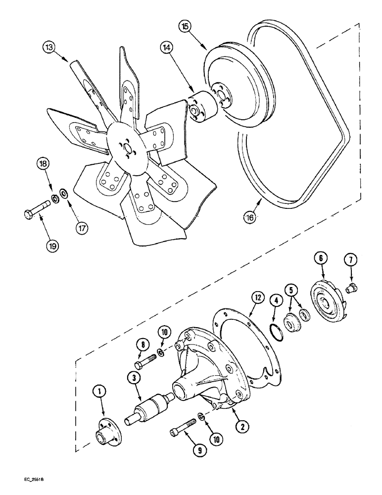 Схема запчастей Case IH 4240 - (2-16) - WATER PUMP AND FAN (02) - ENGINE